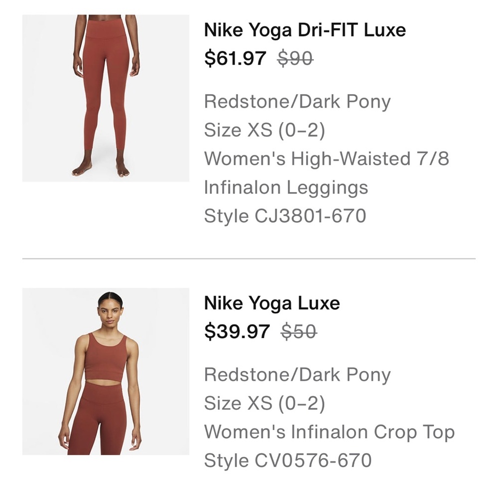 nike yoga dri-fit luxe shorts bra and leggings set XS